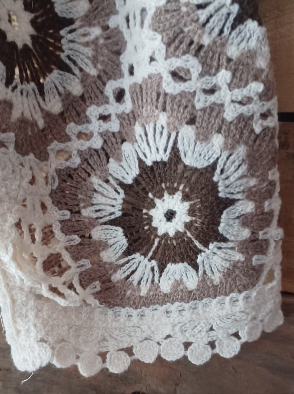Crochet Floral Knit Long-Sleeve Top - Cream & Brown - Picture 4 of 8